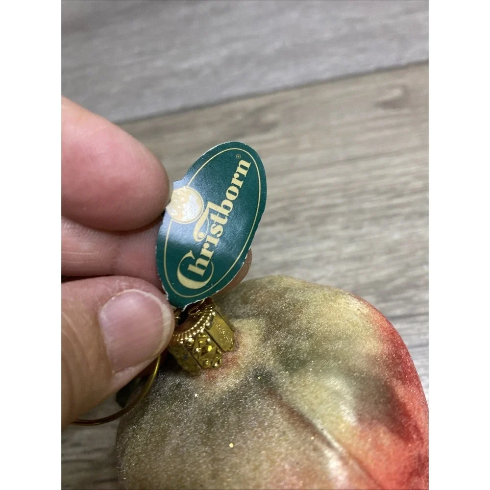 Vintage‎ Christborn Blown Glass Sugared Apple Christmas Ornament Germany w tag